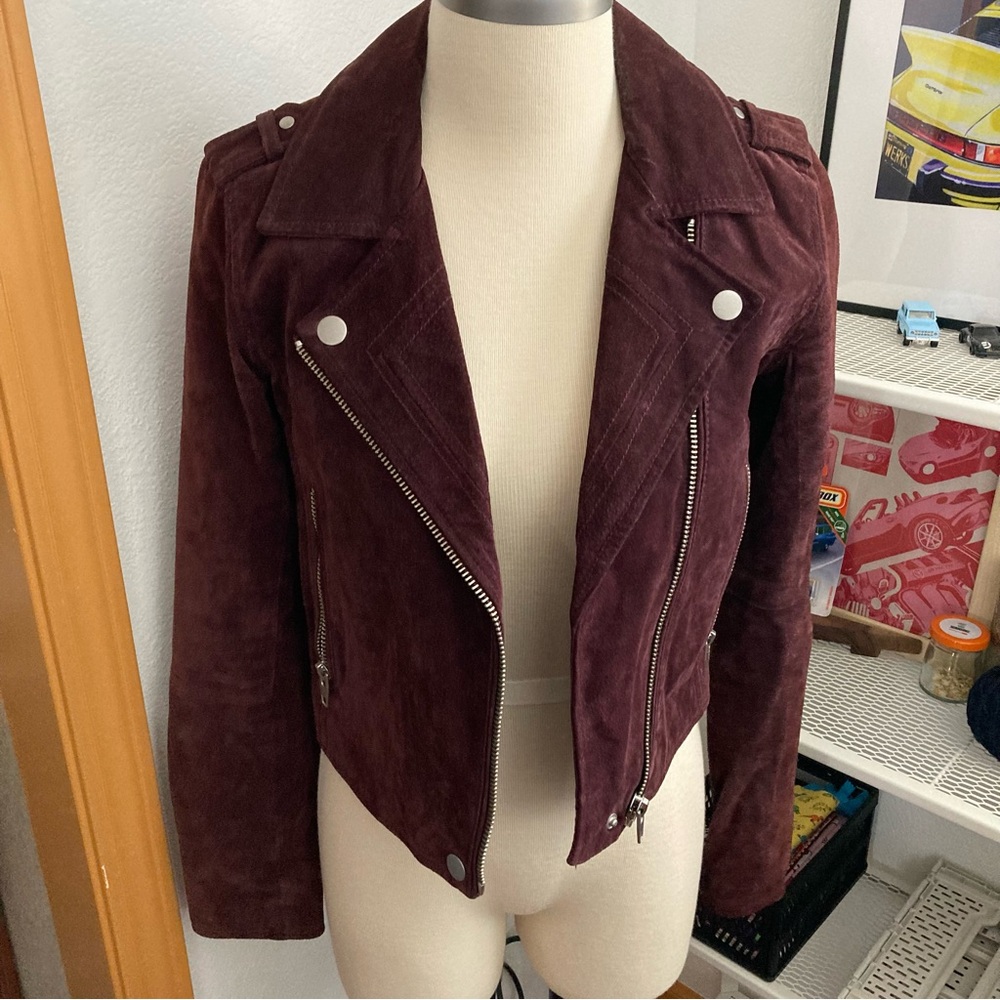 C&C California Suede Leather Zip Moto Jacket Size Small Silver Hardware